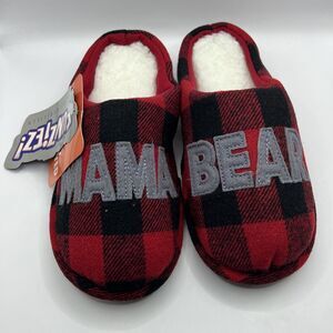 Funziez! Mama Bear Slippers NWT Size Small 5-6 Plaid Red Black
